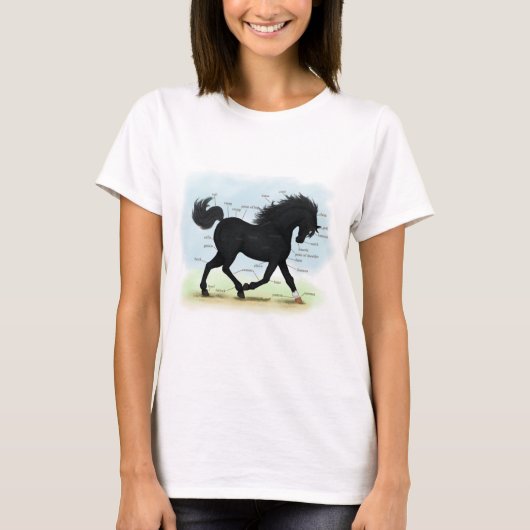 Zwart paard met ster- en Sockanatomigram T-shirt (Voorkant)