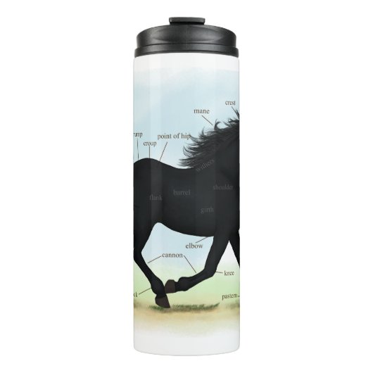 Zwart paard met ster- en Sockanatomigram Thermosbeker (Voorkant)