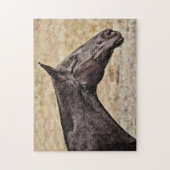 Zwart Paard Profiel Medium Puzzel (Verticaal)