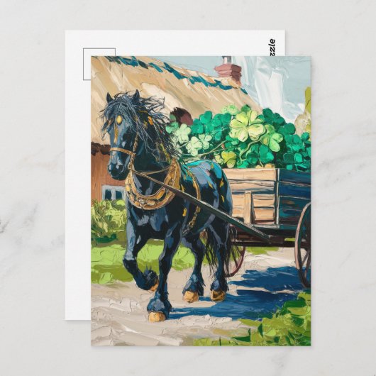 Zwart paard trekt een lading Shamrocks Briefkaart (Voorkant / Achterkant)