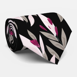 Zwart paars abstract rood retro bloemmotief stropdas