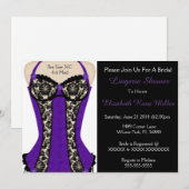 Zwart-Paars corset Lingerie Shower Invite Kaart (Voorkant / Achterkant)