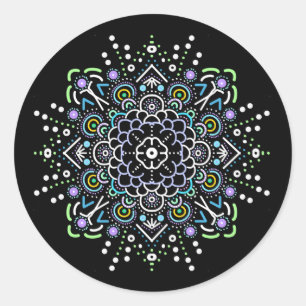 Zwart, Paars en groen Mandala Ronde Sticker