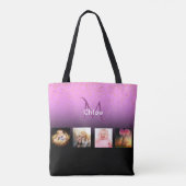 Zwart-paars fotocollage monogram tote bag (Achterkant)