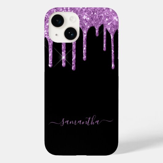 Zwart paars glitter druppelt naamscript in Case-Mate iPhone case (Achterkant)