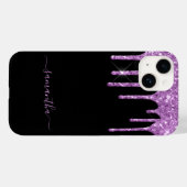 Zwart paars glitter druppelt naamscript in Case-Mate iPhone case (Achterkant (horizontaal))