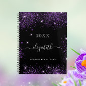 Zwart paars glitter-stofnaamscript 2023 planner