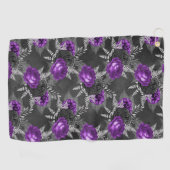 Zwart Paars Roos Elegant Silver Leaves Garden Golfhanddoek (Horizontaal)