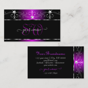 Zwart Paars Squiggles Sparking Diamonds Monogram Visitekaartje