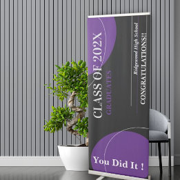 Zwart Paarse Abstracte 2025 Class Afstuderen Roll-up Banner