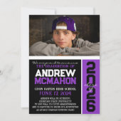 Zwart & Paarse Afstuderen foto aankondiging (Voorkant)