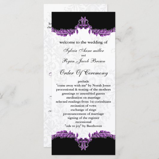 zwart paarse bruiloft programma (Voorkant / Achterkant)
