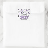 Zwart Paarse Confetti Afstuderen 2025 Vierkante Sticker (Tas)