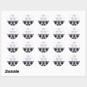 Zwart & Paarse Damask Bewaar de datum Bruiloft Sea Ronde Sticker (Vel)