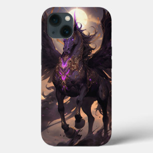 Zwart Paarse Eenhoorn Fantasy Art iPhone 13 Hoesje
