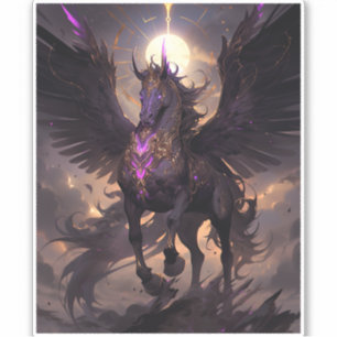 Zwart Paarse Eenhoorn Fantasy Art Sticker
