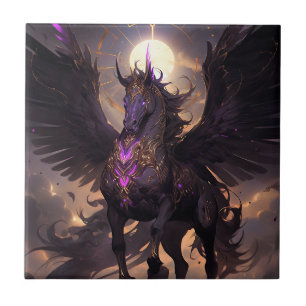Zwart Paarse Eenhoorn Fantasy Art Tegeltje