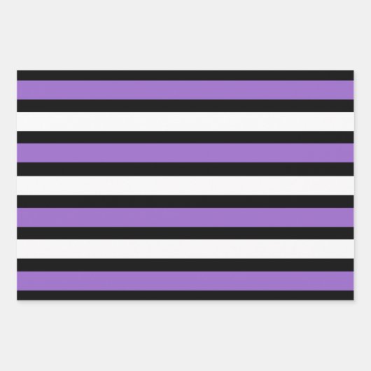 Zwart, Paarse en witte strepen Inpakpapier Vel (Voorkant 3)