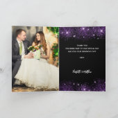 Zwart paarse foto bruiloft dank u kaart (Binnen)