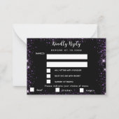 Zwart paarse glitter menu kiezen bruiloft RSVP (Voorkant)