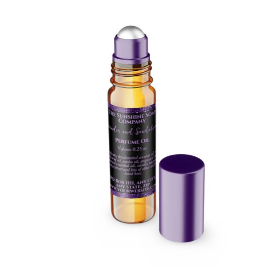 Zwart & Paarse Glitter Parfum Roller Flessenlabel Vierkante Sticker