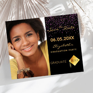 Zwart paarse Graduation Party Save the Date kaart
