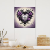 Zwart Paarse Hart 💜 Gotische Stijl Poster (Keuken)