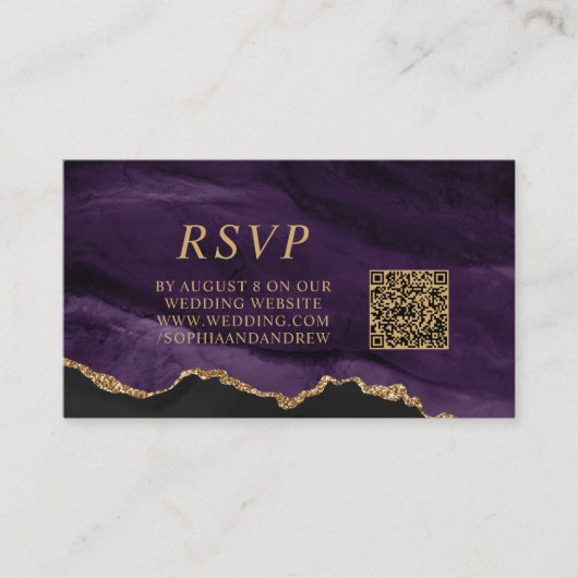 Zwart & Paarse Huwelijk QR Code RSVP Informatiekaartje (Voorkant)