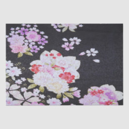 Zwart Paarse Japans Kimono Bloemen Decoupage Tissuepapier