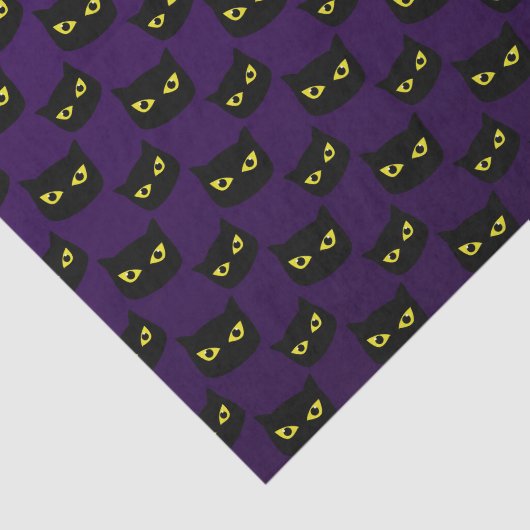 Zwart paarse kat gele ogen Halloween patroon Tissuepapier (Detail)