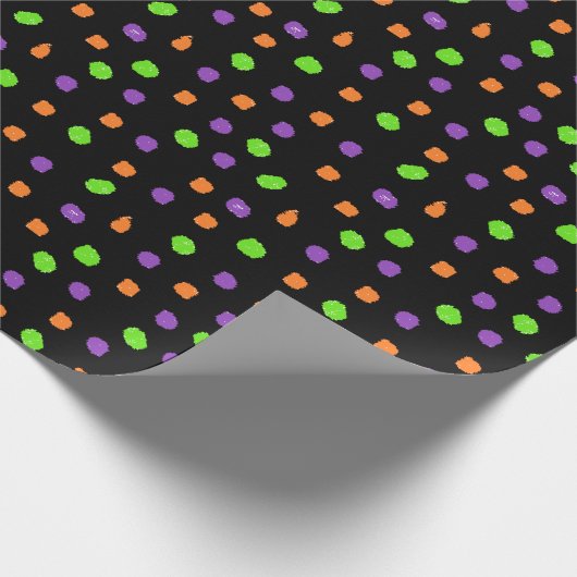 Zwart Paarse Lime Groen Sinaasappel Polka Dot Cadeaupapier (Hoek)