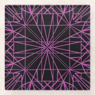 Zwart & Paarse/magenta geometrische symmetrie Glazen Onderzetter