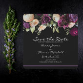 Zwart Paarse Romantisch Moody Bloemen Bruiloft Save The Date