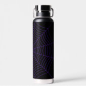 Zwart paarse spinnenweb Halloween patroon Waterfles (Achterkant)