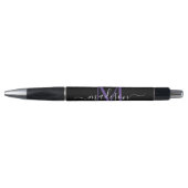 Zwart Paarse Violet Monogram Script Naam Stijlvol Pen (Voorkant)