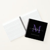 Zwart Paarse Violette Monogram Initiaal Script Naa Notitieboek (Binnen)