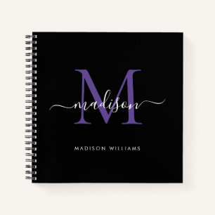 Zwart Paarse Violette Monogram Initiaal Script Naa Notitieboek