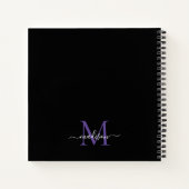 Zwart Paarse Violette Monogram Initiaal Script Naa Notitieboek (Achterkant)
