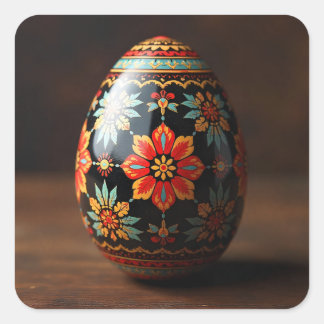 Zwart Paasei met Bloemmotieven Vierkante Sticker