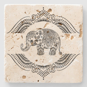 Zwart Paisley Olifant & Bloemen Kant Stenen Onderzetter