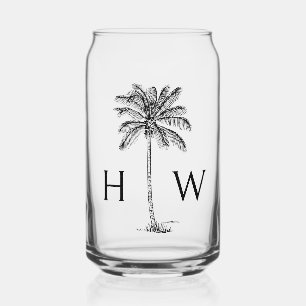 Zwart Palm Palmetto Tree Monogram Blikvorm Glas