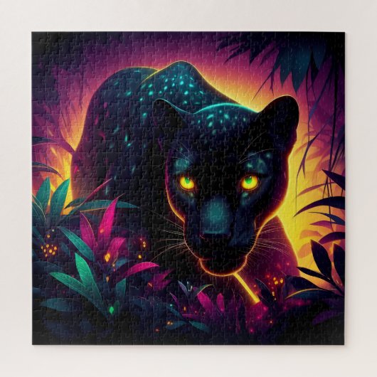 Zwart panter Kleurrijk Exotisch Oerwoud bos Legpuzzel (Verticaal)