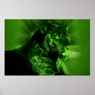 Zwart panter op groen poster