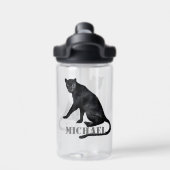 Zwart panterkat leopard gepersonaliseerd waterfles (Achterkant)