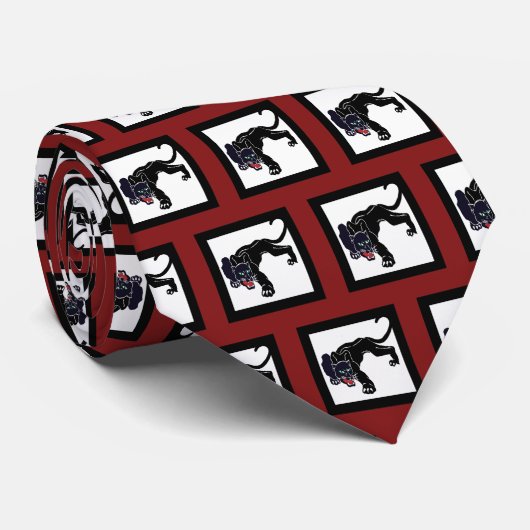 Zwart panterteam mascot op elke kleurstrook stropdas (Opgerold)