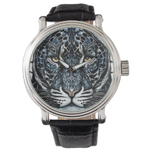 Zwart Panther glas in lood Horloge