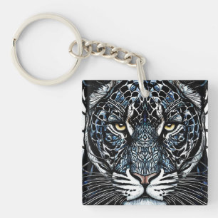 Zwart Panther glas in lood Sleutelhanger