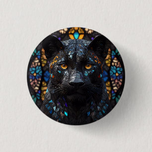 Zwart pantherportret ronde button 3,2 cm