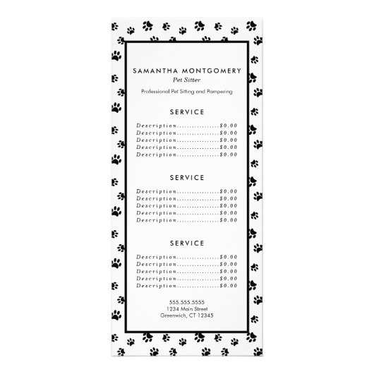 Zwart papier Drukt Pet Sitter Services Reclamekaart (Achterkant)