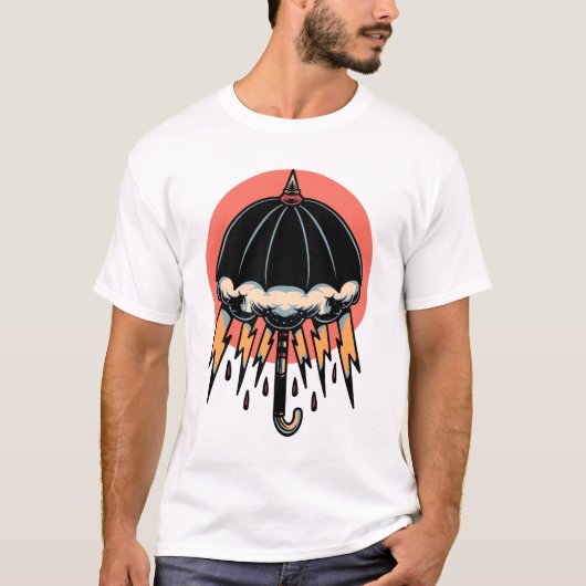 Zwart paraplu thunder storm tattoo t-shirt (Voorkant)